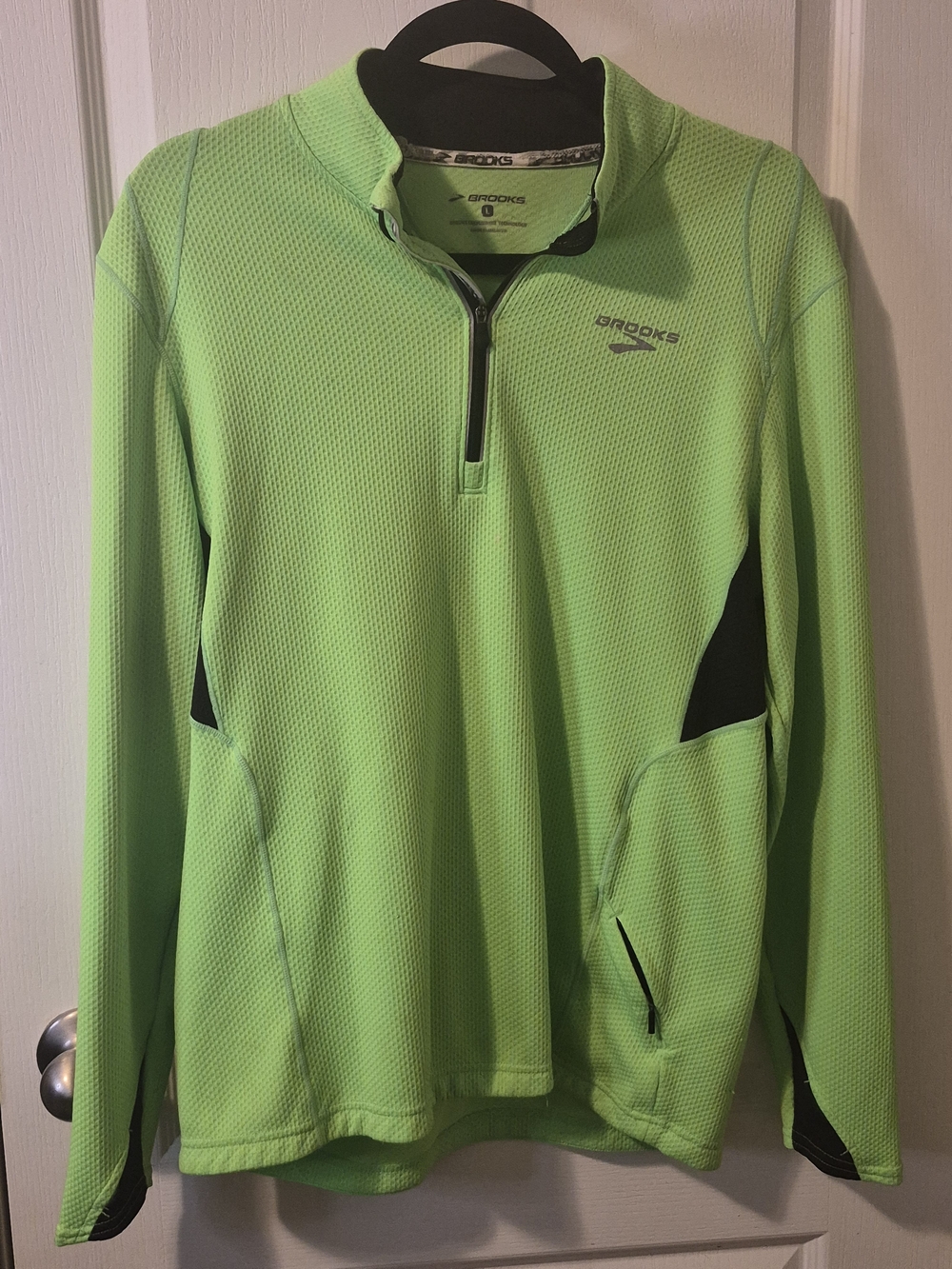 Brooks Men's Lime Green Quarter-Zip Running Pullover Walking Jogging Running Lg